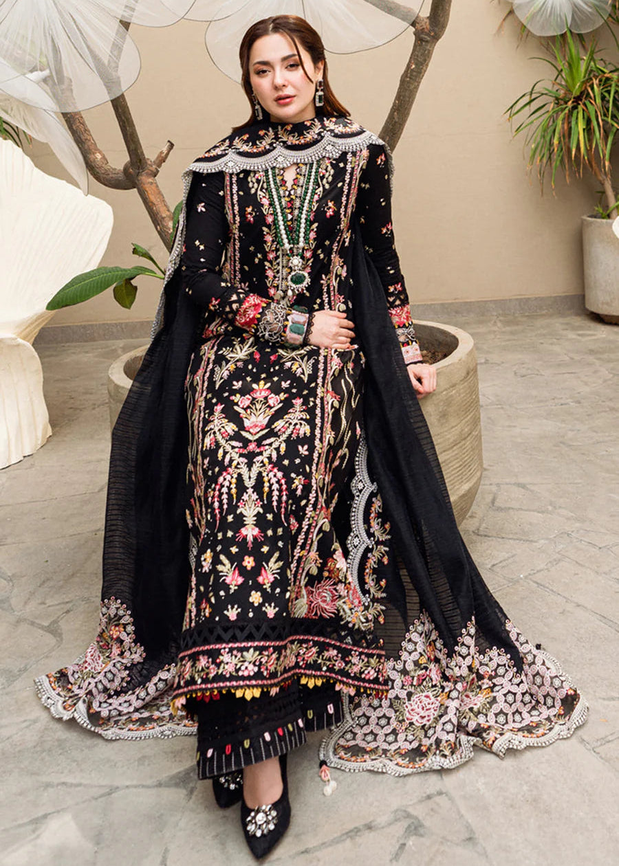 black chicken kari embroidered lawn suit with cotton silk dupatta