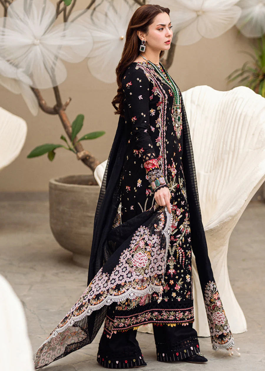 black chicken kari embroidered lawn suit with cotton silk dupatta
