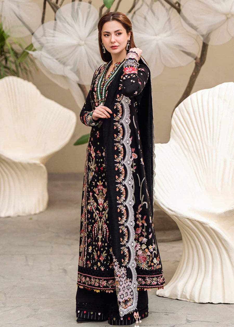 black chicken kari embroidered lawn suit with cotton silk dupatta
