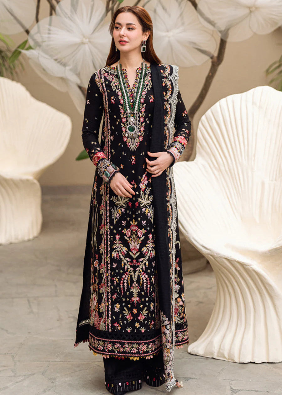 black chicken kari embroidered lawn suit with cotton silk dupatta