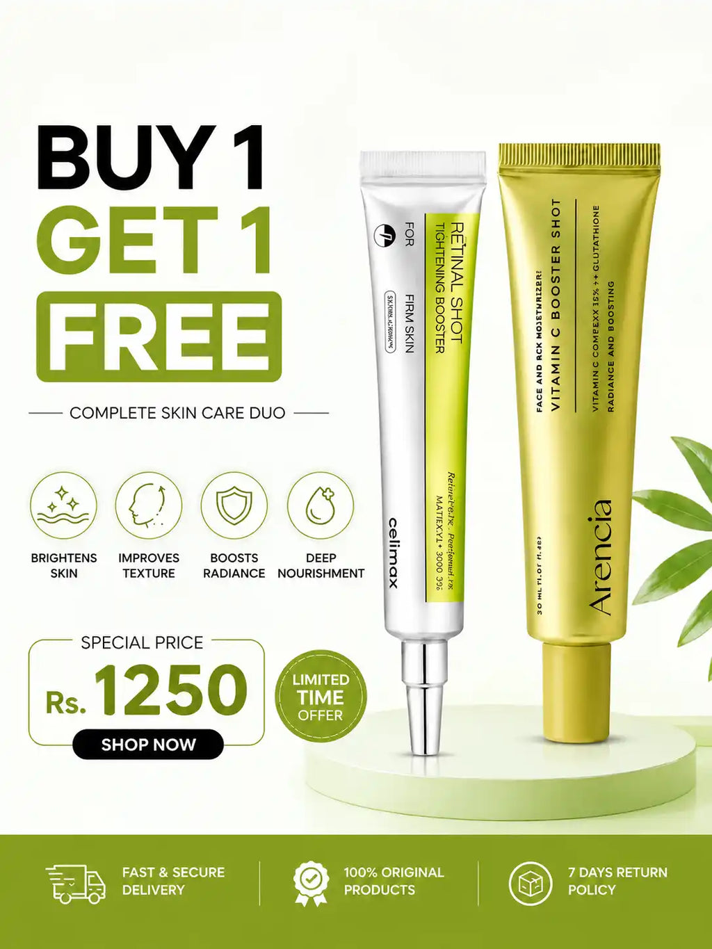 Arencia Vitamin C Booster Shot and Celimax Retinol Shot skincare duo