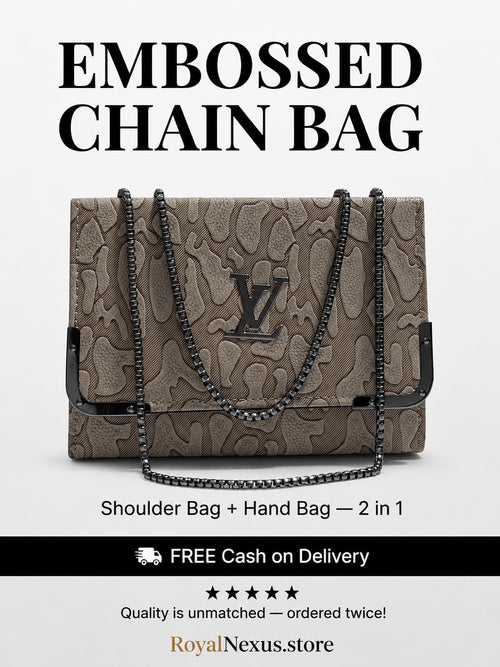 Khaki beige embossed flap chain shoulder bag for women luxury style 2 in 1 black gunmetal chain handbag 2026 Royal Nexus