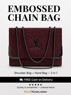 Burgundy wine maroon embossed flap chain shoulder bag for women luxury style 2 in 1 gunmetal chain handbag 2026 Royal Nexus