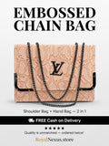 Blush pink peach embossed flap chain shoulder bag for women luxury style 2 in 1 black gunmetal chain handbag 2026 Royal Nexus