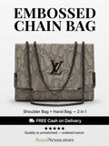 Taupe Grey Embossed Flap Chain Bag for Women | 2 in 1 Shoulder Handbag