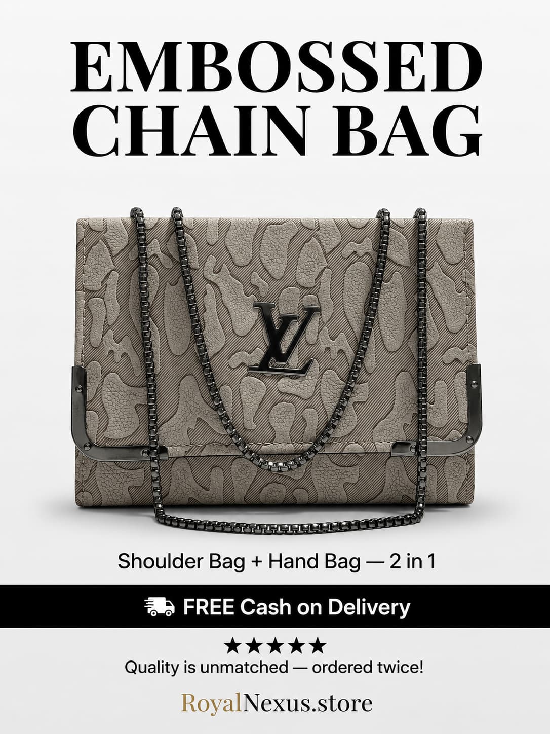 Taupe Grey Embossed Flap Chain Bag for Women | 2 in 1 Shoulder Handbag