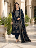 Navy Blue Embroidered Lawn Suit With Designer Embroidered Dupatta