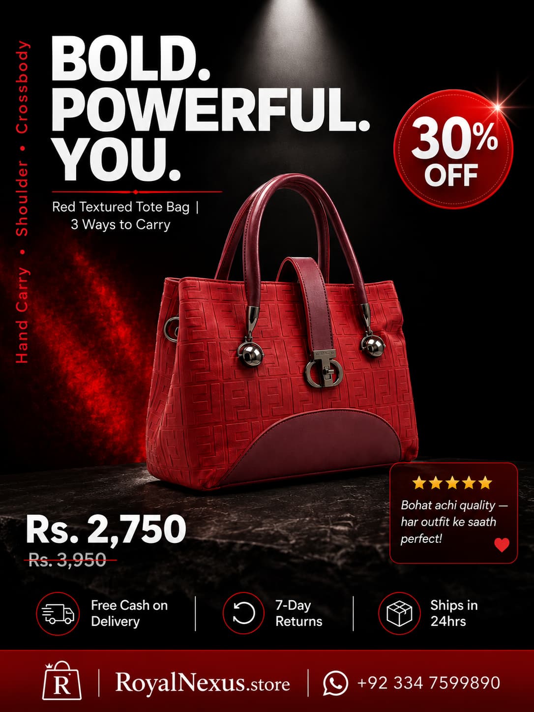 Red burgundy textured structured tote bag for women with dual top handles and detachable crossbody strap luxury style 2026