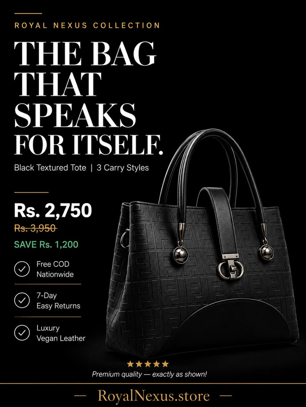 Black textured structured tote bag for women with dual top handles and detachable crossbody strap luxury style 2026