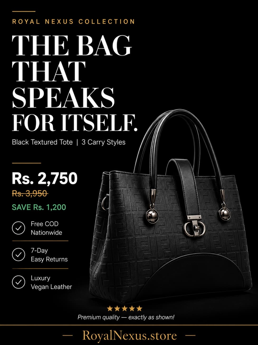 Black textured structured tote bag for women with dual top handles and detachable crossbody strap luxury style 2026