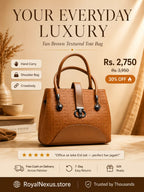 Tan brown camel textured structured tote bag for women with dual top handles and detachable crossbody strap luxury style 2026