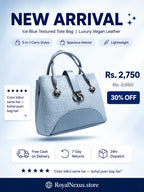Ice blue textured structured tote bag for women with dual top handles and detachable crossbody strap luxury style 2026