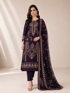 Plum Embroidered Lawn Suit with Elegant Printed Dupatta