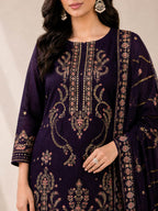 Plum Embroidered Lawn Suit with Elegant Printed Dupatta