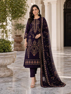 Plum Embroidered Lawn Suit with Elegant Printed Dupatta