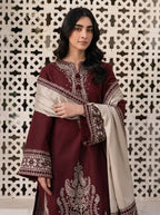 Heavy Embroidered Lawn 3PC | Jazmin Summer Collection | Maroon | 2026