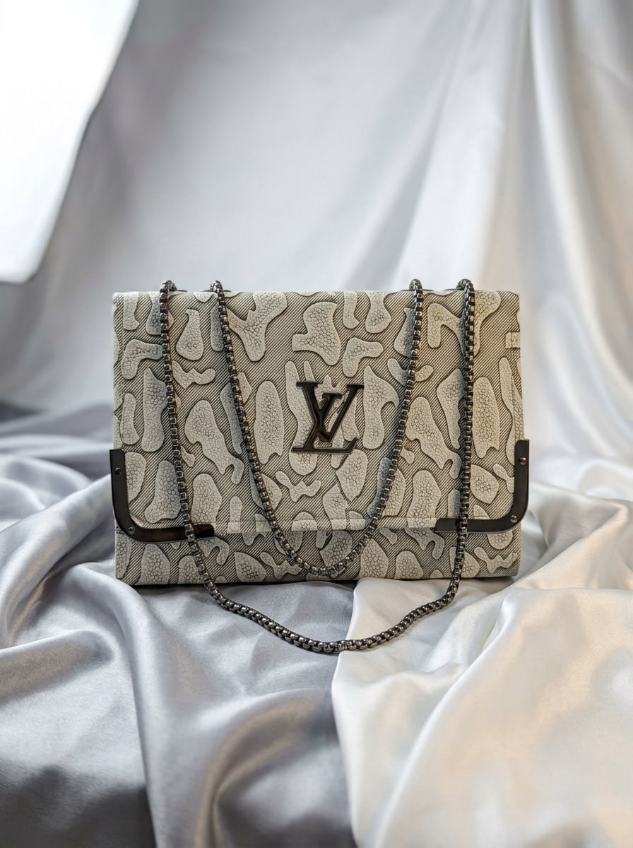 Grey white embossed flap chain shoulder bag for women luxury style 2 in 1 black gunmetal chain handbag 2026 Royal Nexus