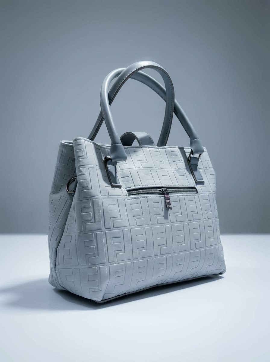 Ice blue textured structured tote bag for women with dual top handles and detachable crossbody strap luxury style 2026