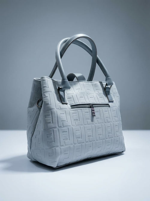 Ice blue textured structured tote bag for women with dual top handles and detachable crossbody strap luxury style 2026