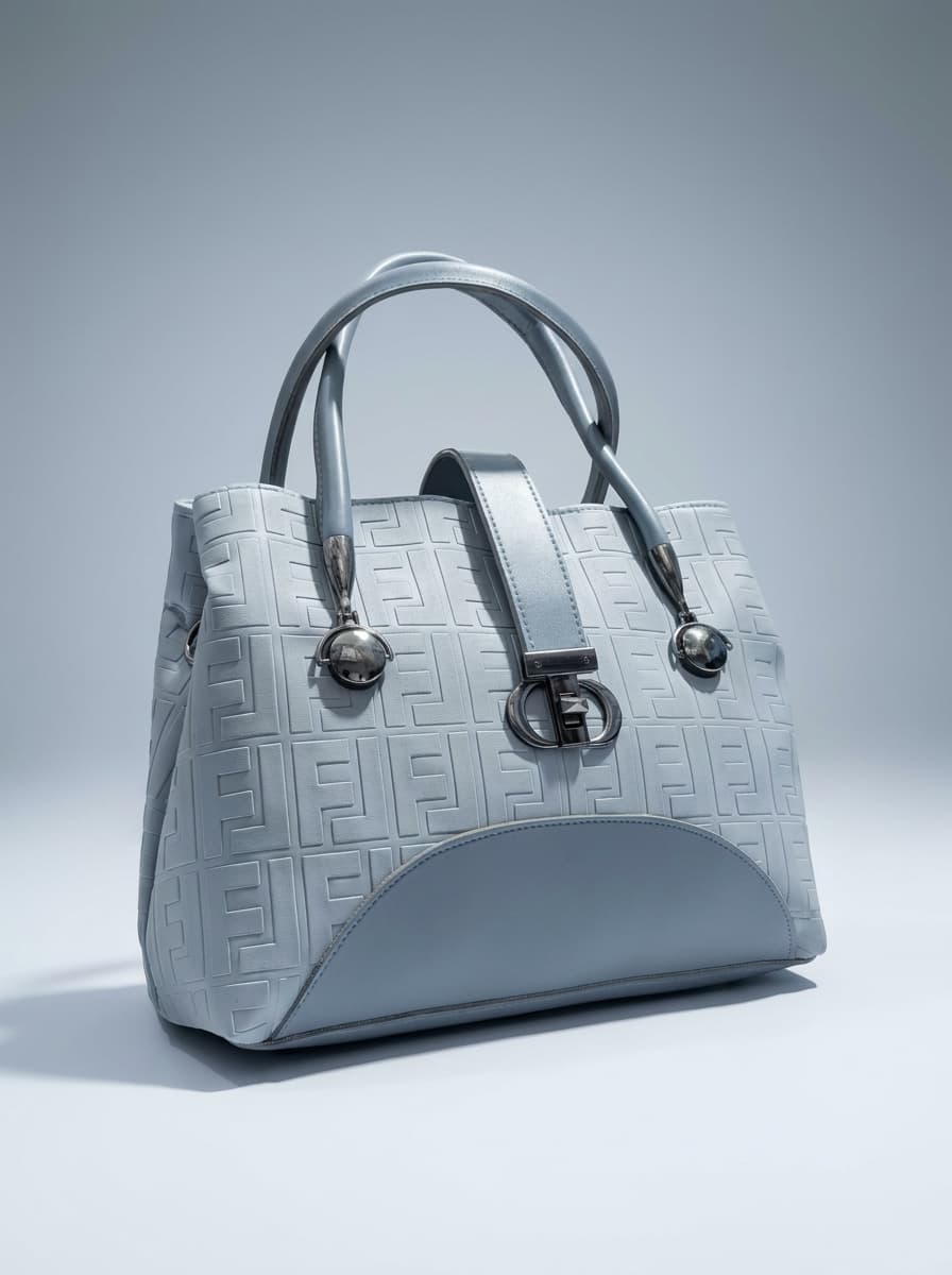 Ice blue textured structured tote bag for women with dual top handles and detachable crossbody strap luxury style 2026