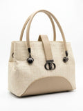 Cream textured structured tote bag for women with dual top handles and detachable crossbody strap luxury style 2026