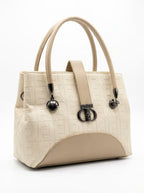 Cream textured structured tote bag for women with dual top handles and detachable crossbody strap luxury style 2026