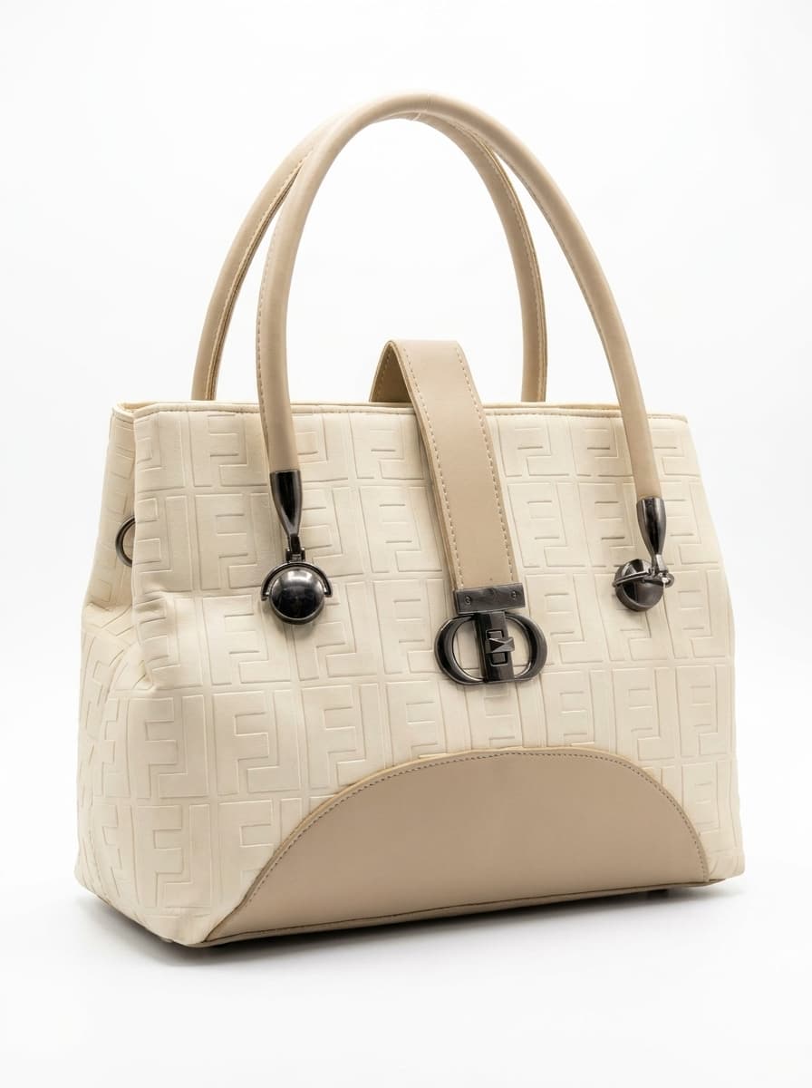 Cream textured structured tote bag for women with dual top handles and detachable crossbody strap luxury style 2026