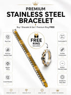 Two-tone gold and silver stainless steel bracelet for men with matching premium ring gift