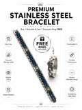 Blue and silver stainless steel chain bracelet for men with free premium ring included