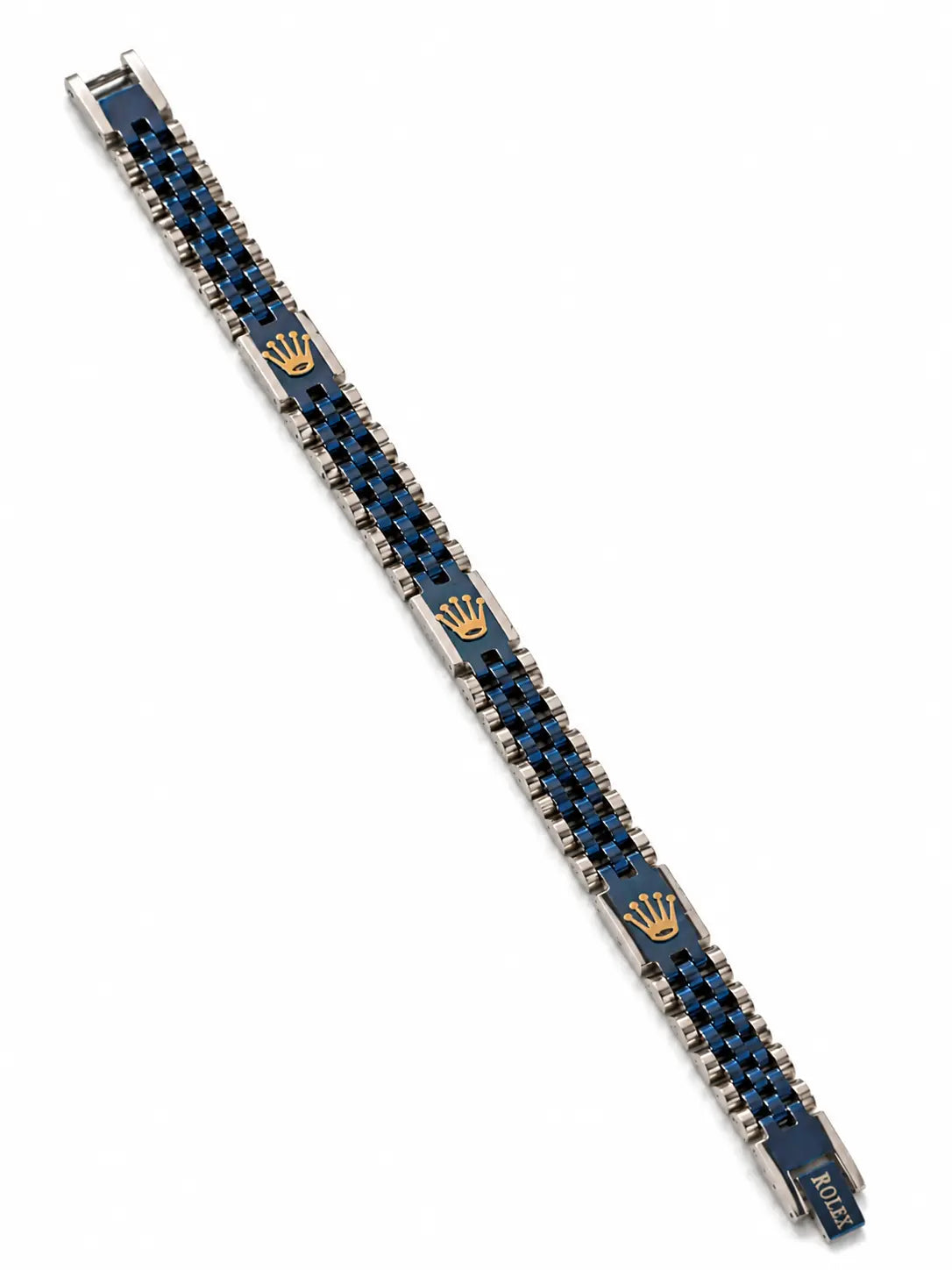 Blue and silver stainless steel chain bracelet for men with free premium ring included