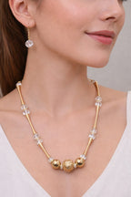 Gold-Tone Crystal Beaded Necklace and Earrings Set for Women