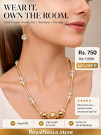 Gold-Tone Crystal Beaded Necklace and Earrings Set for Women