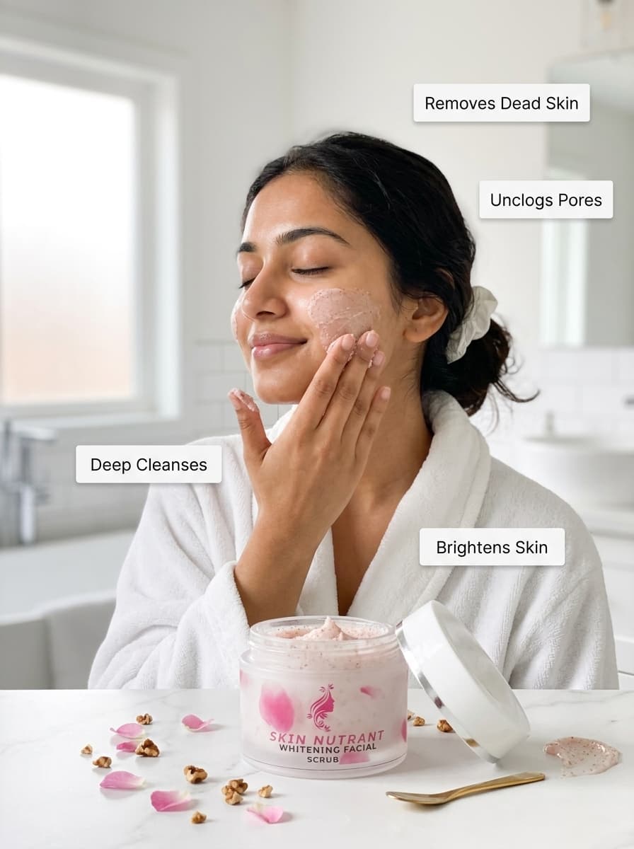 Skin Nutrant whitening facial scrub cream jar for clear glowing skin dead cell removal blackhead dirt oil cleansing women 2026