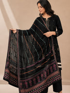 Black Embroidered Lawn Suit With Jacquard Dupatta