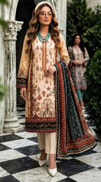 Lajawan premium printed lawn 3-piece unstitched suit with printed dupatta and dyed cambric trouser collection 2026 multiple colors Pakistan
