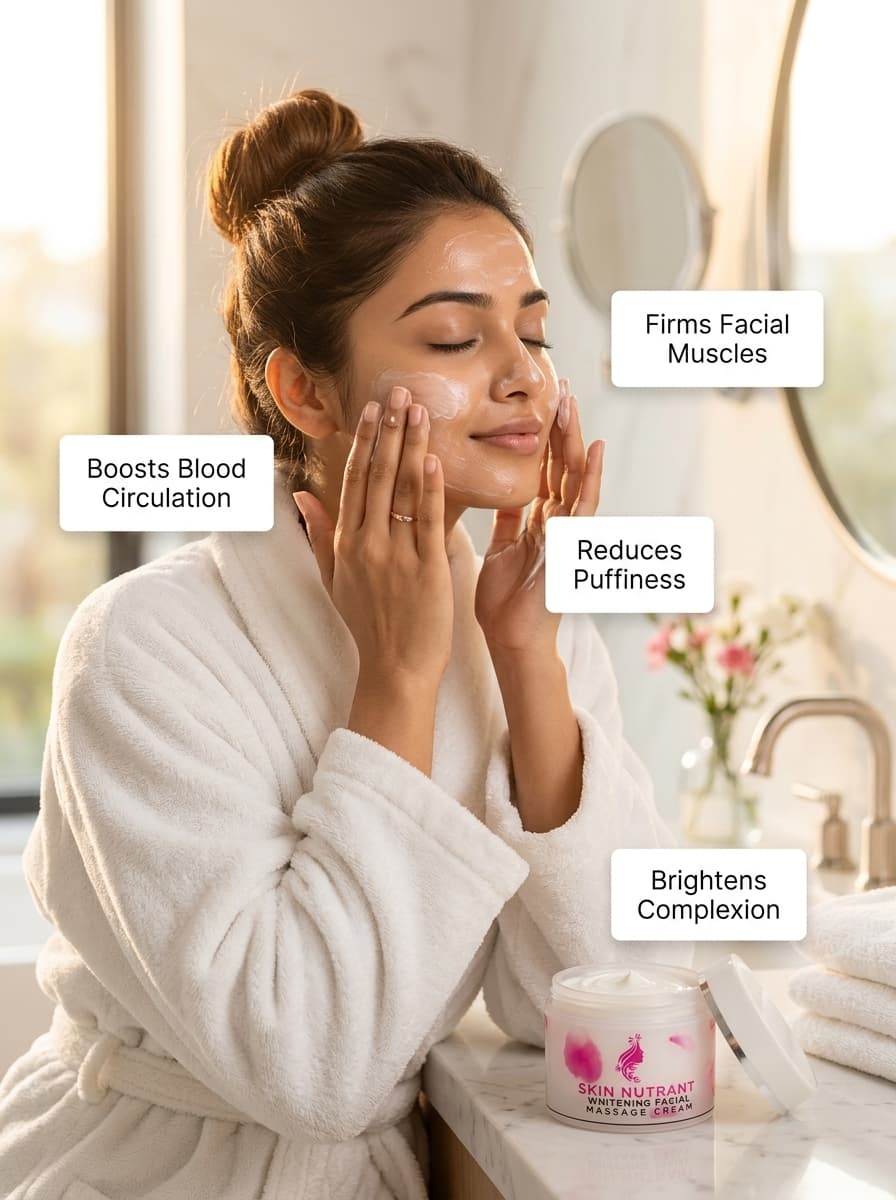 Skin Nutrant whitening facial massage cream jar for firm youthful skin blood circulation puffiness reduction toning women 2026