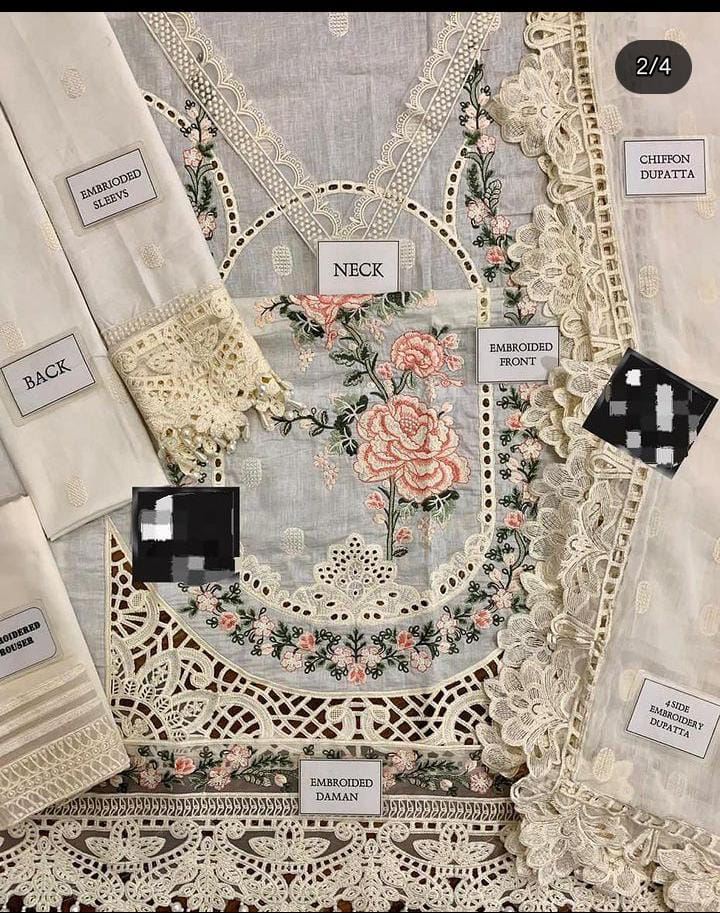 Maria B off white chikankari embroidered luxury lawn 3-piece suit summer 2026
