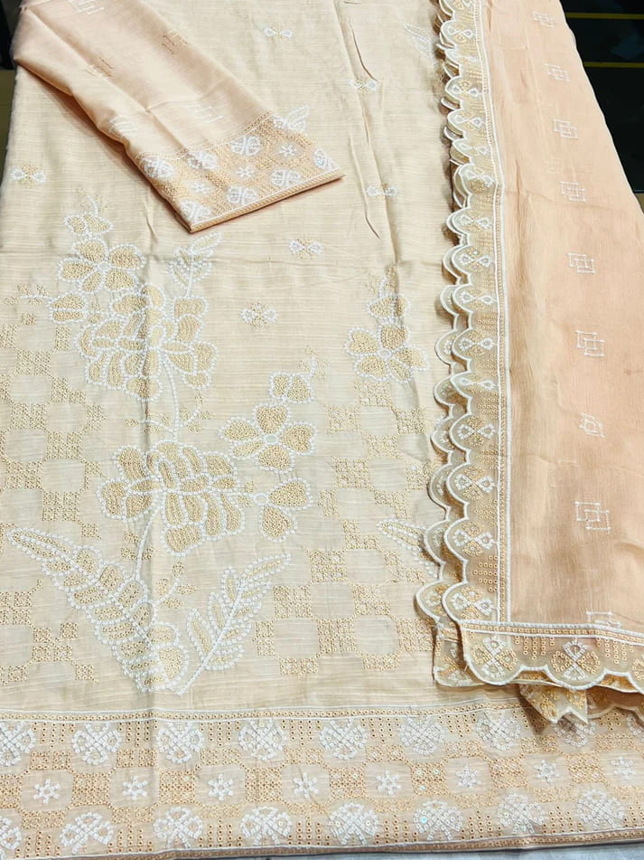 Heavy Embroidered Lawn Doria 3PC | Asim Jofa Summer Collection | Peach | 2026