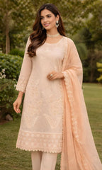 Asim Jofa heavy embroidered peach lawn doria 3-piece suit with cutwork bamber dupatta summer 2026