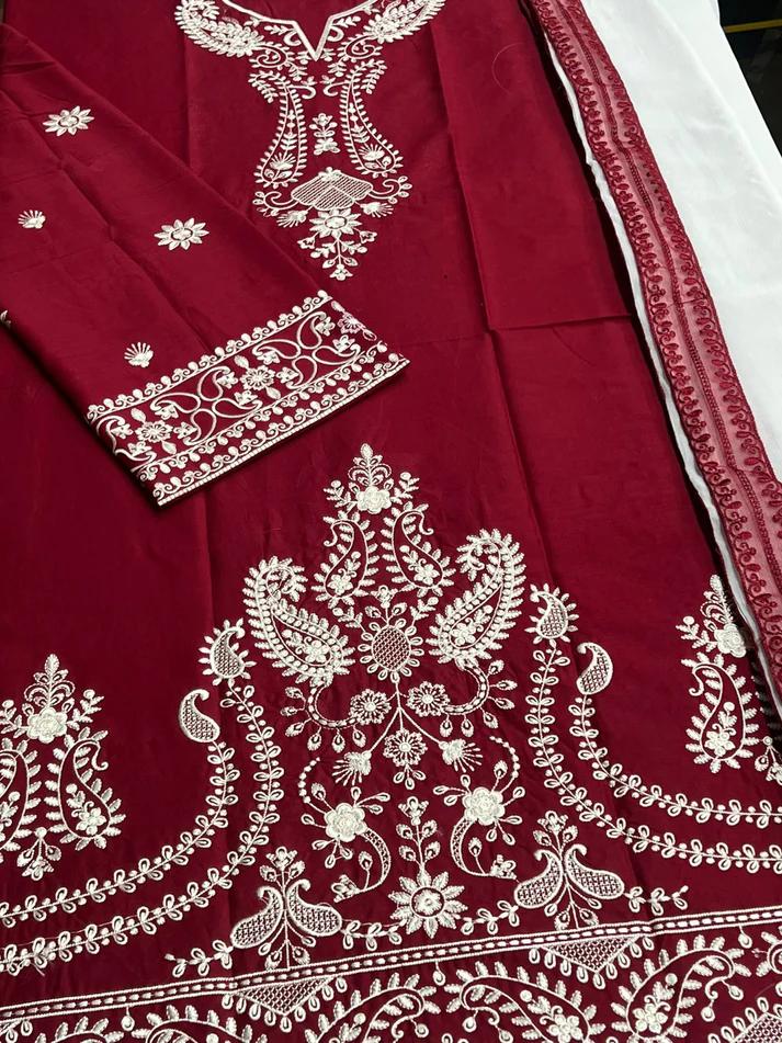 Heavy Embroidered Lawn 3PC | Jazmin Summer Collection | Maroon | 2026