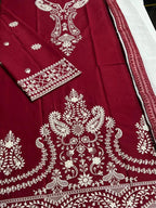 Heavy Embroidered Lawn 3PC | Jazmin Summer Collection | Maroon | 2026
