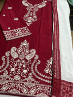 Heavy Embroidered Lawn 3PC | Jazmin Summer Collection | Maroon | 2026