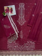 Lamisah Nawera Embroidered Doriya Lawn Suit - Mauve Pink | Royal Nexus