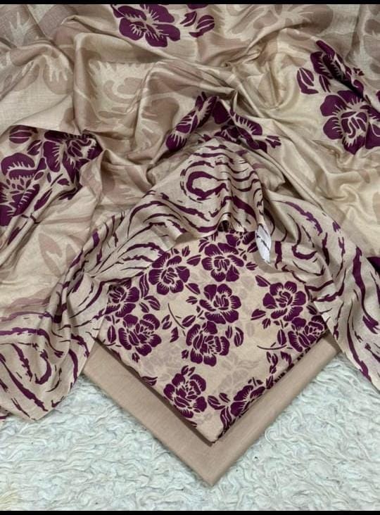 Beige maroon floral digital printed lawn 3-piece unstitched suit with printed dupatta and dyed trouser summer collection 2026