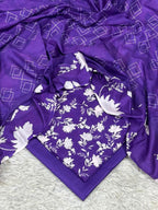 Purple diamond floral digital printed lawn 3-piece unstitched suit with printed dupatta and dyed trouser summer collection 2026
