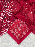 Red white bandhani digital printed lawn 3-piece unstitched suit with printed dupatta and dyed trouser summer collection 2026