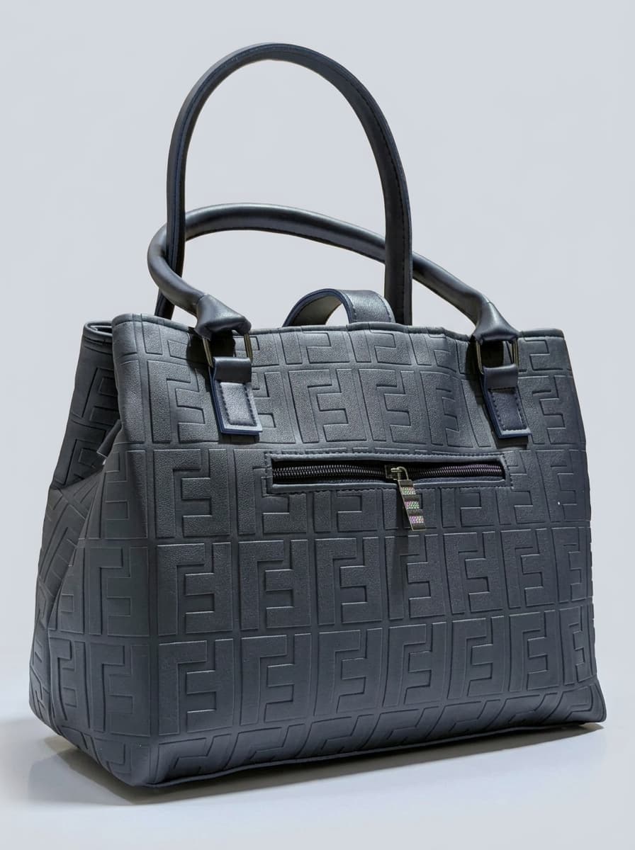 Navy blue midnight textured structured tote bag for women with dual top handles and detachable crossbody strap luxury style 2026
