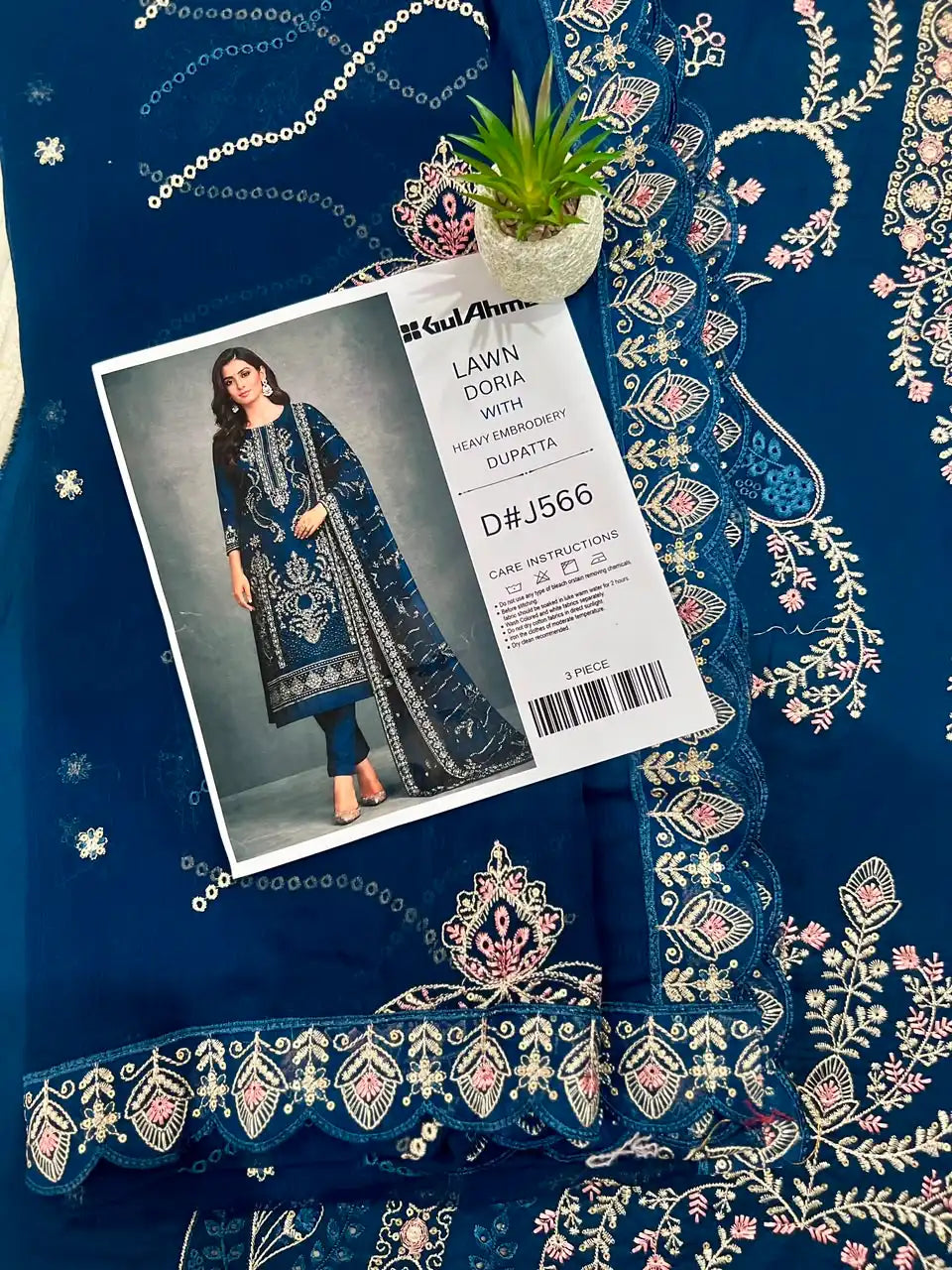 Navy Blue Embroidered Lawn Suit With Designer Embroidered Dupatta