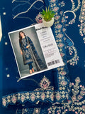 Navy Blue Embroidered Lawn Suit With Designer Embroidered Dupatta