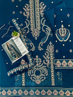 Navy Blue Embroidered Lawn Suit With Designer Embroidered Dupatta